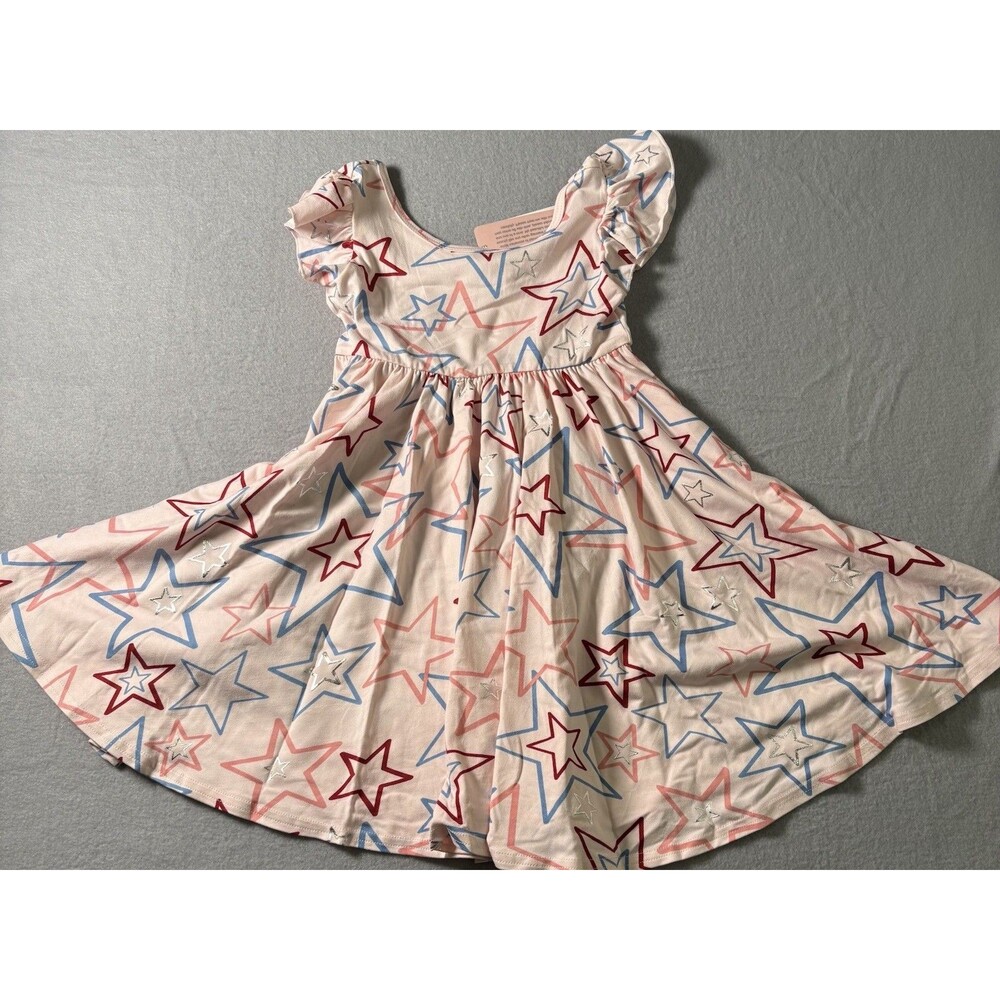 NWT Dot Dot Smile Twirl Dress Girls 3/4 Star Print Red White Blue Boutique Spin